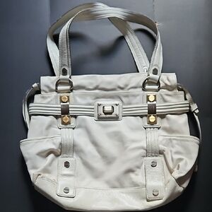 b. makowsky Cream Leather Hobo Tote with Gold Hardware